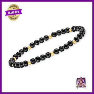 4.5mm Onyx Bead Stretch Bracelet 14kt Gold 7 Inch